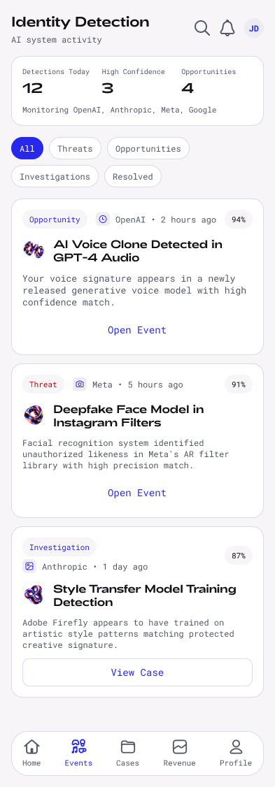 Identity detection interface detail